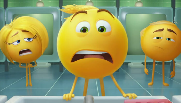 Animated emoji characters showing frustrated and disappointed emotions in a scene from a bad movie people couldn’t finish.