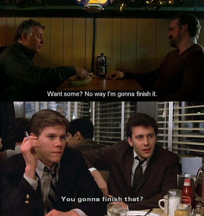 In Stranger Things (S02e09) Paul Reiser's Character Offers Half A Sandwich To The Chief. This May Be An Homage To The Sandwich Scene In Diner (1982) Where His Character Was Always Trying To Mooch Food From His Friends