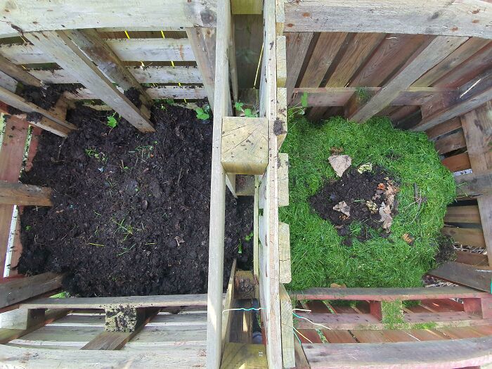One Year Of Very Near Zero Food Waste, Paper, Cardboard And Garden Waste (Left) Turned Into Compost. Starting Next Year's Already
