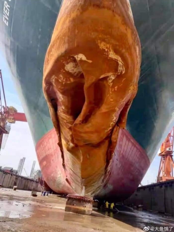 The Ever Given Bulbous Bow After The Suez Canal Incident March 2021