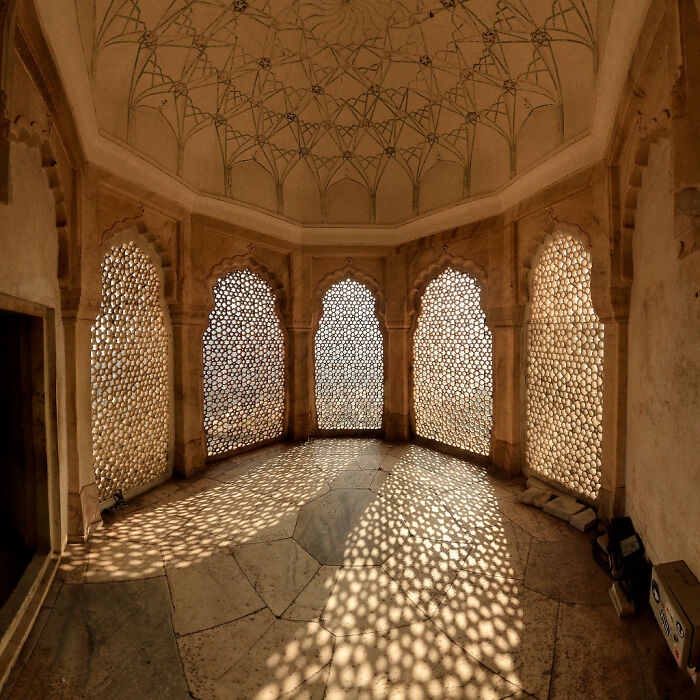 Stone Jali Windows At Amber Fort, Rajasthan, India