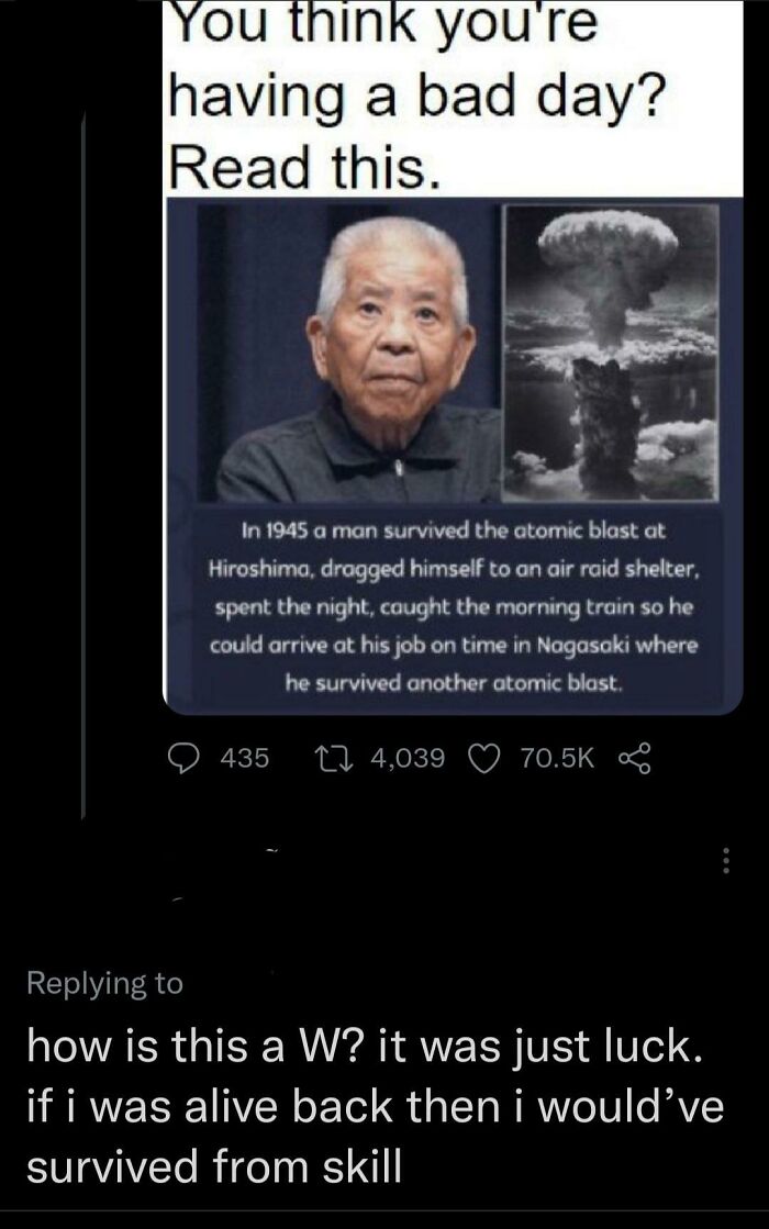 Twitter User Thinks He Would Be Able To Survive 2 Nuclear Blasts From "Skill"