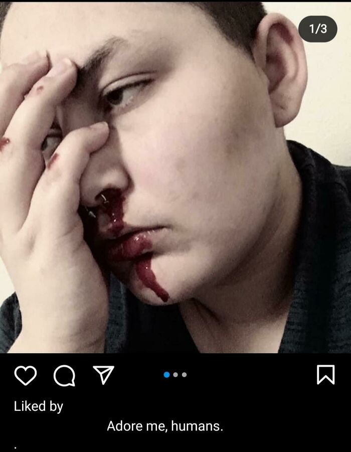 Here We See A Fallen Angel In His Natural Habitat. Clearly He Is Bleeding From The Nose After A Vicious Fight With Demons To Save Us Humans