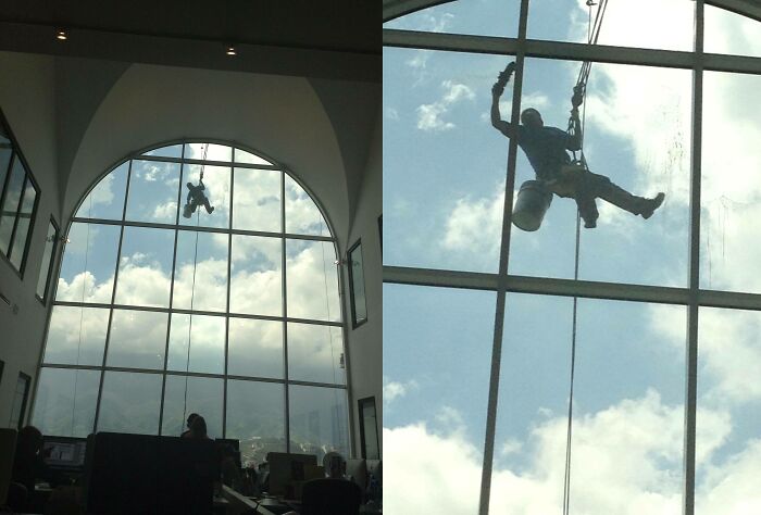 God In Person Painting A Beautiful Sky On The Window Of My Office In Mexico. God Is Mexican