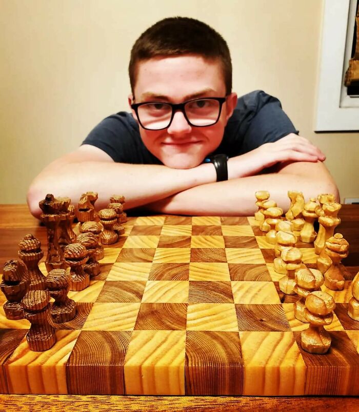 My 14 Year Old Son Taught Himself To Whittle This Summer And Immediately Decided To Make His Own Chess Set