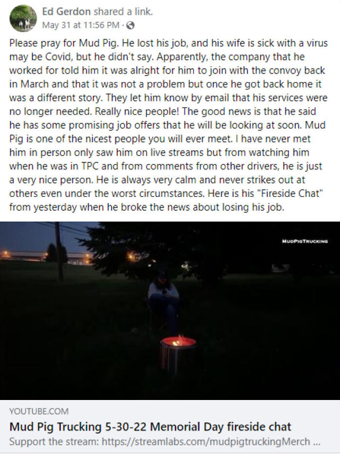 After Traveling The Country With The People's Convoy One Of The Members Returned Home To Learn His Employer Fired Him