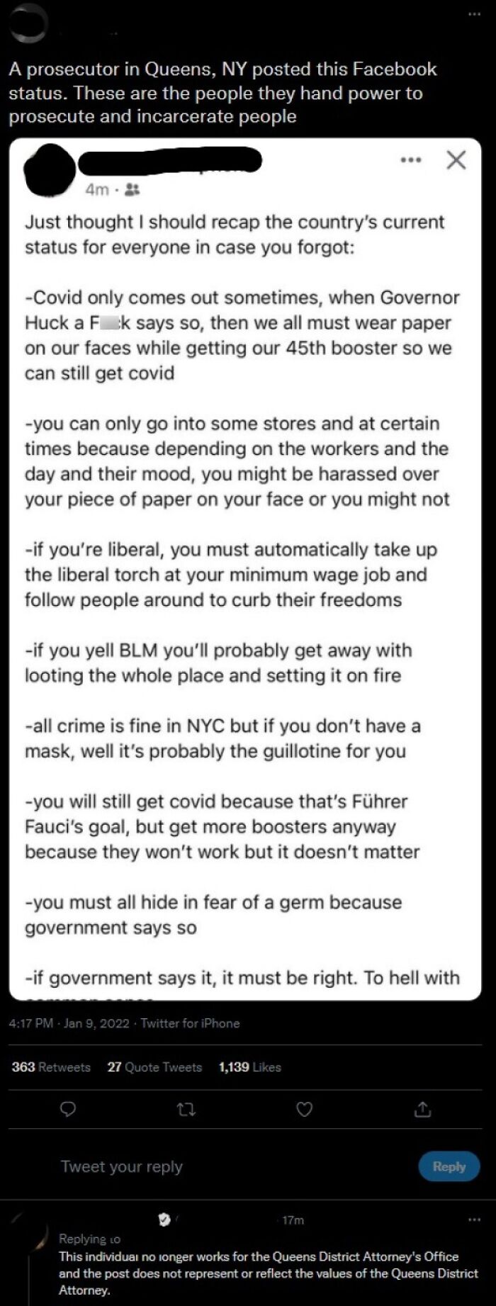 "This Individual No Longer Works For The Queens District Attorney's Office"