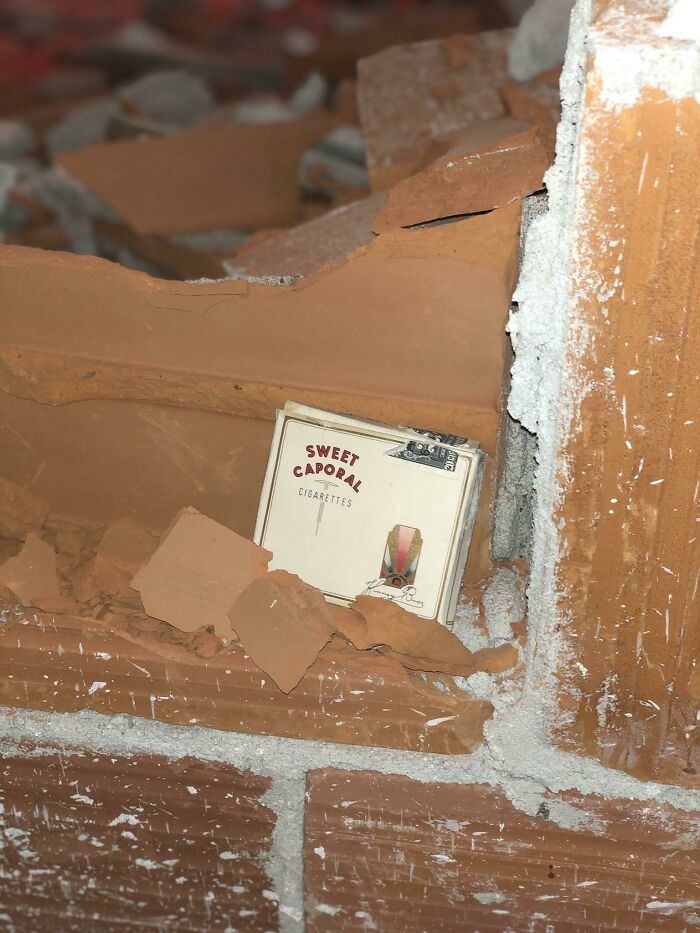 This Immortalized Cigarette Pack I Found Entombed In The Clay Brick Wall Of A 1950’s High School