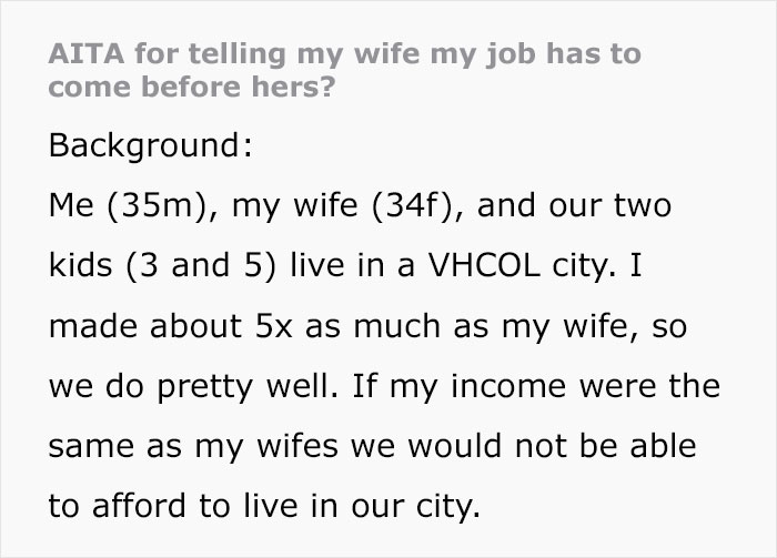 &ldquo;AITA For Telling My Wife My Job Has To Come Before Hers?&rdquo;