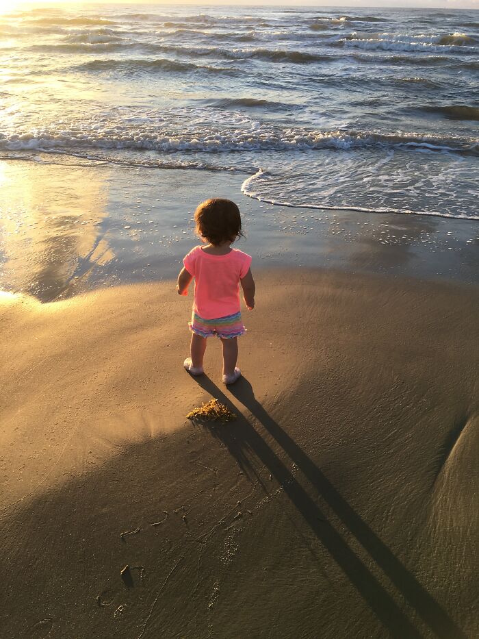 Sunrise Port Aransas, Tx. My Daughter Staring Angrily At The Sea After A Wave Knocked Her Down And Stole Her Donut...