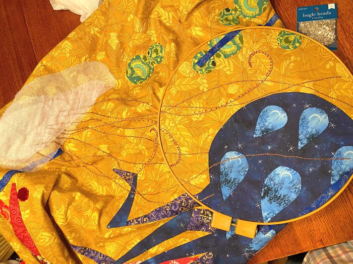 A Detail Of A Quilt, This Is The Jellyfish/Crab View. Metallic Thread, Beaded