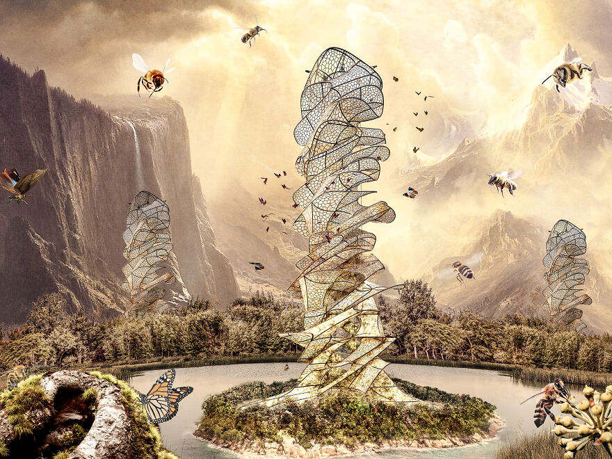 Beeswax Skyscraper: A Tower Made By Cooperating With A Swarm Of Bees