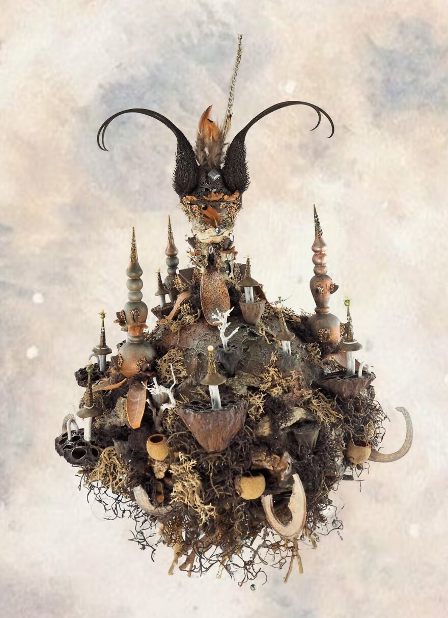 A Castle In The Sky Lamp Made With Natural Materials And Clay