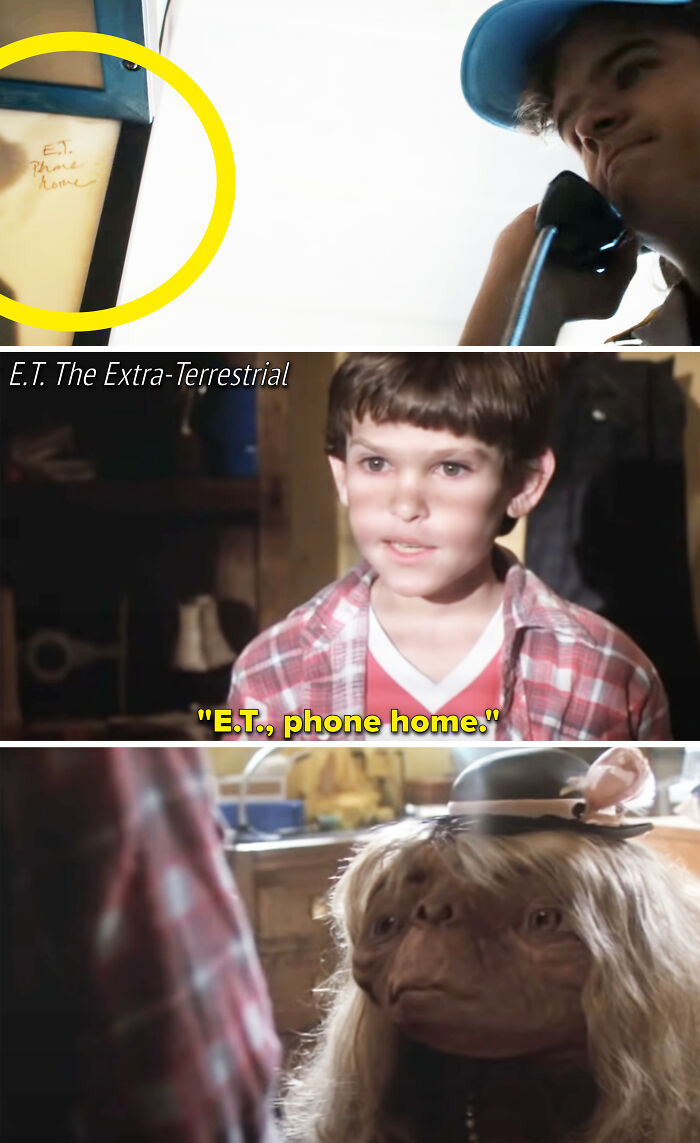 When Dustin Calls Steve From The Phone Booth At School, You Can See That Someone Wrote "E.t. Phone Home," Which Is A Nod To Steven Spielberg's E.t. The Extra-Terrestrial From 1982. Spielberg's Films Have Had A Big Influence On Stranger Things Too
