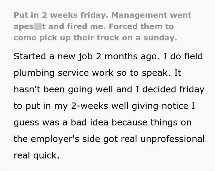 Bosses Mishandle Employee’s Notice, He Gets Pro Revenge By Forcing Them To Collect The Company’s Truck Before It’s Towed Away Bosses Mishandle Employee’s Notice, He Gets Pro Revenge By Forcing Them To Collect The Company’s Truck Before It’s Towed Away