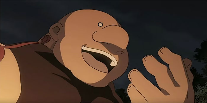 Gluttony smiling and holding hand