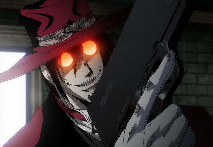 Alucard smiling with gun