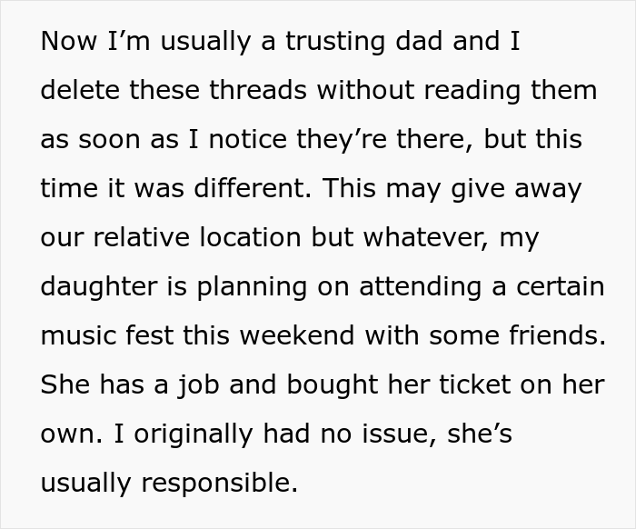 “AITA For Not Letting Daughter Go To Music Festival After I Accidentally Saw Her Texts?” - 4