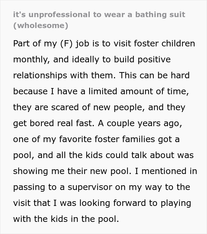 Social Worker Is Praised For Wholesome Malicious Compliance After Not Being Allowed To Wear A Bathing Suit On The Job