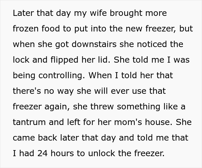 &ldquo;AITA For Throwing Away The Food My Wife Put In My Freezer And Then Putting A Padlock On It?&rdquo;