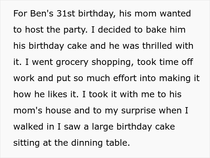 Woman Asks Folks Online If She&rsquo;s A Jerk For Taking The Cake She Baked For Her Fiance And Leaving His B-Day Party After His Mom Stole Her Thunder