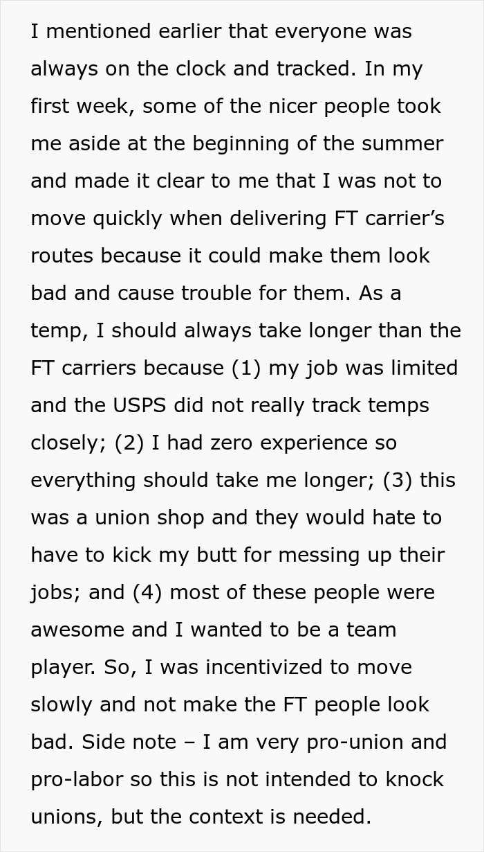 Incompetent Mailman Deliberately Leaves All The Heavy Stuff For A Temporary Worker Who Nails The Route And Gets Him Fired - 13