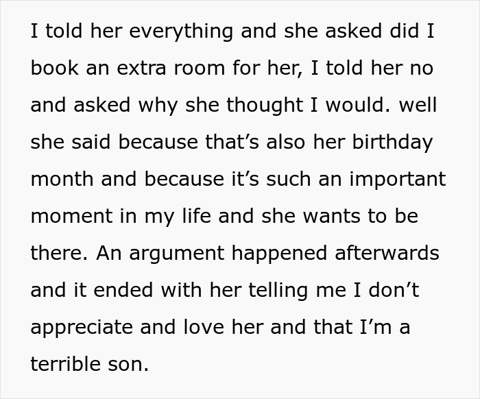Guy Plans To Pop The Question During A Long-Awaited Vacation, Mother Throws A Tantrum Because He Refused To Take Her - 7