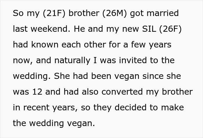  Woman Brings Her Own Food To A Vegan Wedding Because The Couple Didn't Want To Cater To Her Specific Diet, Drama Ensues - 3
