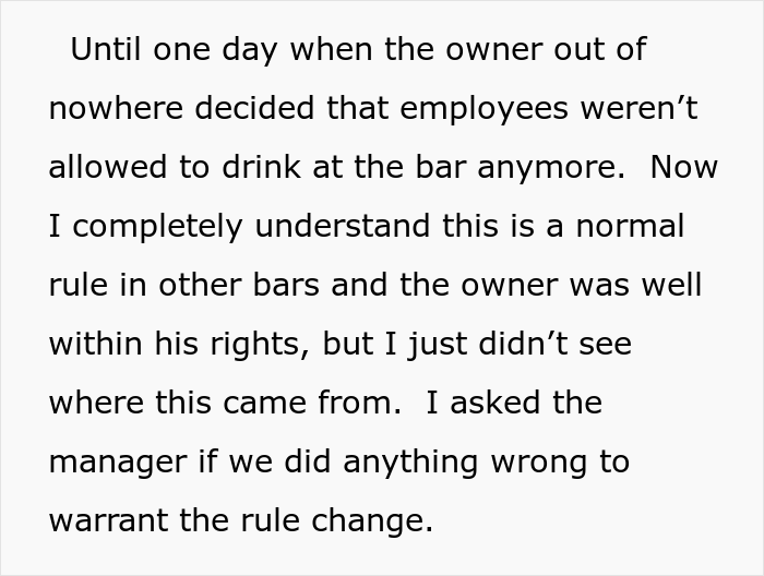 New Policy Banning Staff From Drinking At Restaurant’s Bar Backfires, Costing Employer A Dip In Sales New Policy Banning Staff From Drinking At Restaurant’s Bar Backfires, Costing Employer A Dip In Sales