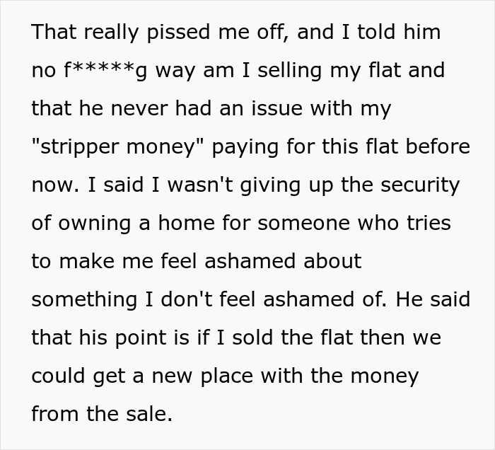 "He Didn't Want To Live In A Flat That Was Bought With &lsquo;Stripper Money&rsquo;": Woman Won't Sell Her Flat, Relationship Drama Ensues
