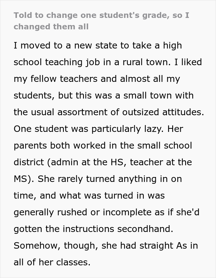 Principal Orders Teacher To Change Lazy Student's Grade Just Because Her Parents Work At School District, They Maliciously Comply - 2