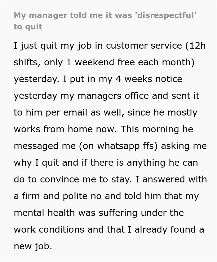 Boss Feels 'Disrespected' And 'Disappointed' After Exhausted Employee Of 4 Years Hands In His Notice