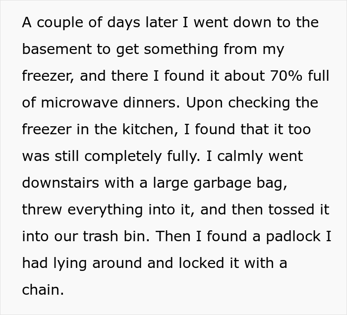 &ldquo;AITA For Throwing Away The Food My Wife Put In My Freezer And Then Putting A Padlock On It?&rdquo;