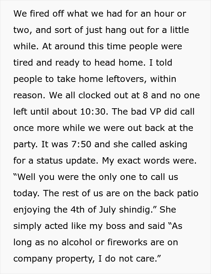 "You Guys Don’t Have Lives": Entitled VP Demands Employees Work On The 4th Of July, Regrets It When They Throw A $6,000 Office Party "You Guys Don’t Have Lives": Entitled VP Demands Employees Work On The 4th Of July, Regrets It When They Throw A $6,000 Office Party