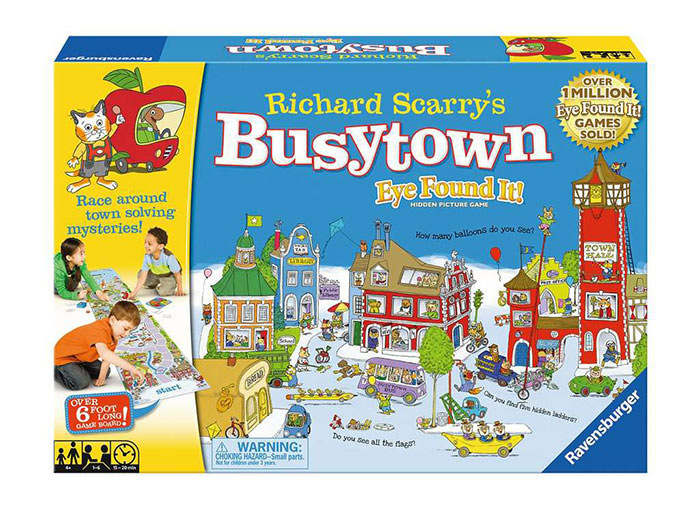 Busytown Eye Found It hidden picture board game for kids featuring colorful town scenes and puzzles.