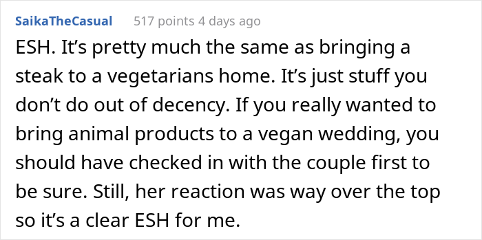  Woman Brings Her Own Food To A Vegan Wedding Because The Couple Didn't Want To Cater To Her Specific Diet, Drama Ensues
