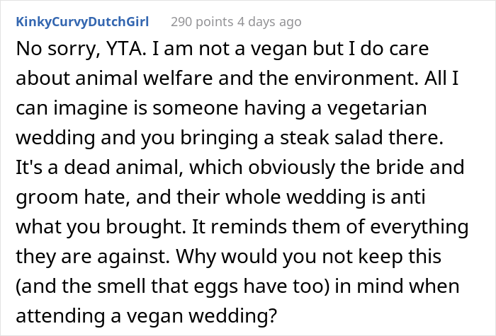  Woman Brings Her Own Food To A Vegan Wedding Because The Couple Didn't Want To Cater To Her Specific Diet, Drama Ensues - 21