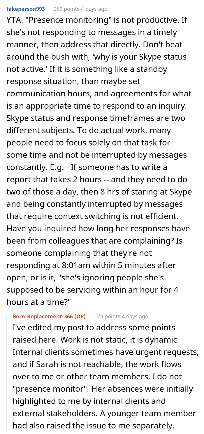 Boss Believes That Employee Is Not Doing Her Duties While Working From Home, Calls Her Out As She Can Be Offline For Up To An Hour - 17