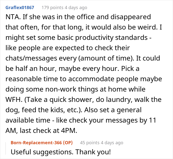 Boss Believes That Employee Is Not Doing Her Duties While Working From Home, Calls Her Out As She Can Be Offline For Up To An Hour - 19