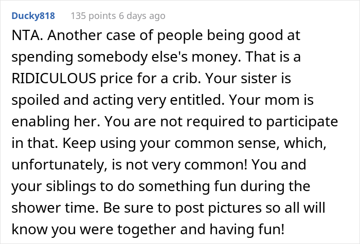 "She Calls Me Selfish": Spoiled Mother Wants An $8k Baby Crib, Her Sister Refuses, Starting A Family Drama