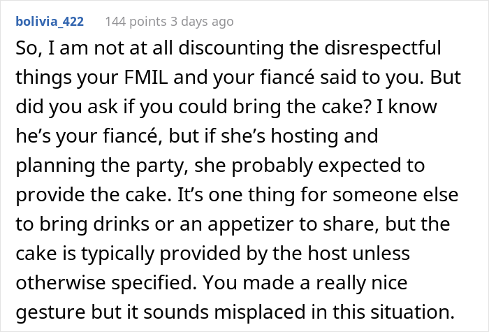 Woman Asks Folks Online If She&rsquo;s A Jerk For Taking The Cake She Baked For Her Fiance And Leaving His B-Day Party After His Mom Stole Her Thunder