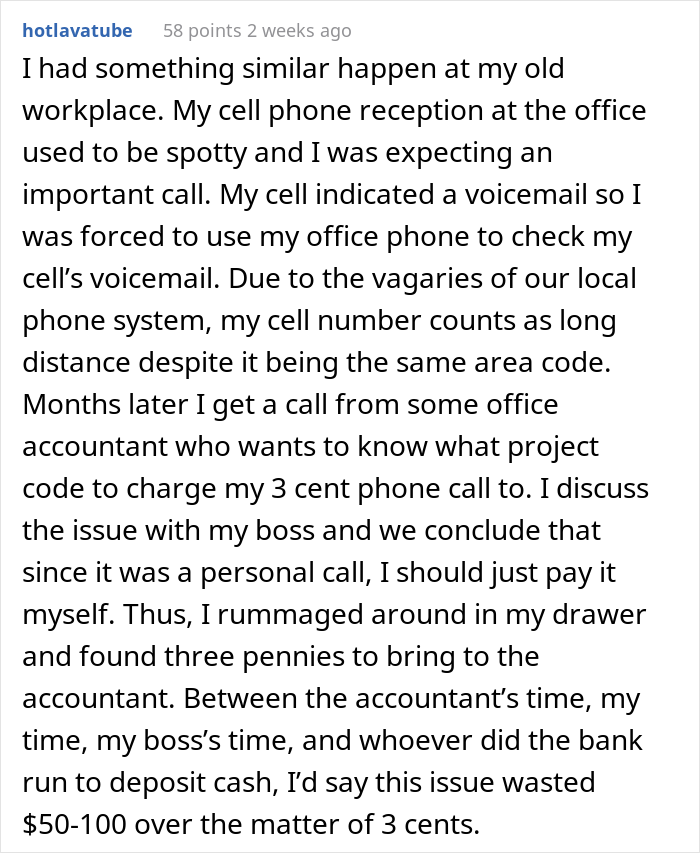 Supervisor Wants Employee To Pay $0.10 For An 'Unauthorized Phone Call', Gets What They Ask For But It Costs Them Much More - 28