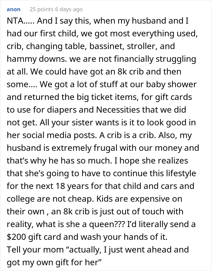 "She Calls Me Selfish": Spoiled Mother Wants An $8k Baby Crib, Her Sister Refuses, Starting A Family Drama