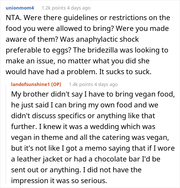  Woman Brings Her Own Food To A Vegan Wedding Because The Couple Didn't Want To Cater To Her Specific Diet, Drama Ensues