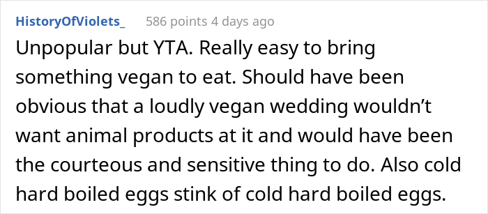  Woman Brings Her Own Food To A Vegan Wedding Because The Couple Didn't Want To Cater To Her Specific Diet, Drama Ensues - 18