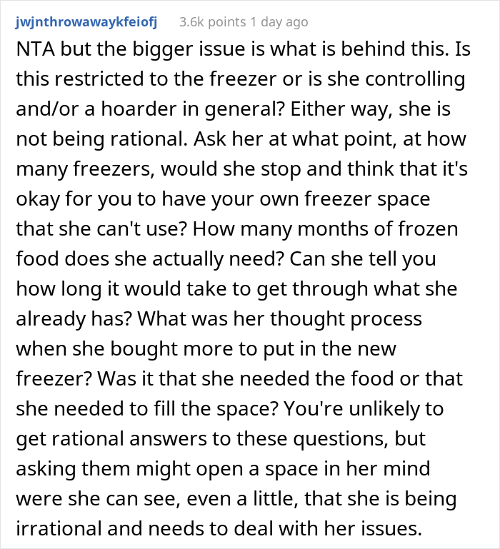 &ldquo;AITA For Throwing Away The Food My Wife Put In My Freezer And Then Putting A Padlock On It?&rdquo;