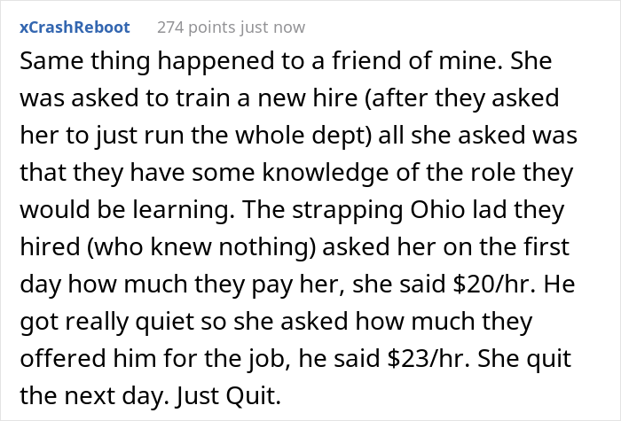 Woman Decides To Leave Her Job While Training A Newbie Who Doesn&rsquo;t Know How To Do His Job Because He Is Being Paid More