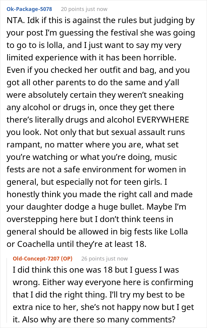 “AITA For Not Letting Daughter Go To Music Festival After I Accidentally Saw Her Texts?” - 29