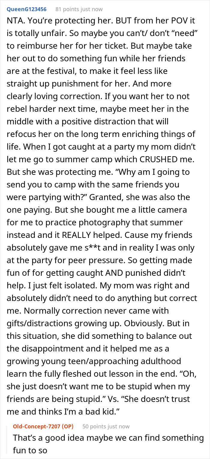 “AITA For Not Letting Daughter Go To Music Festival After I Accidentally Saw Her Texts?” - 28