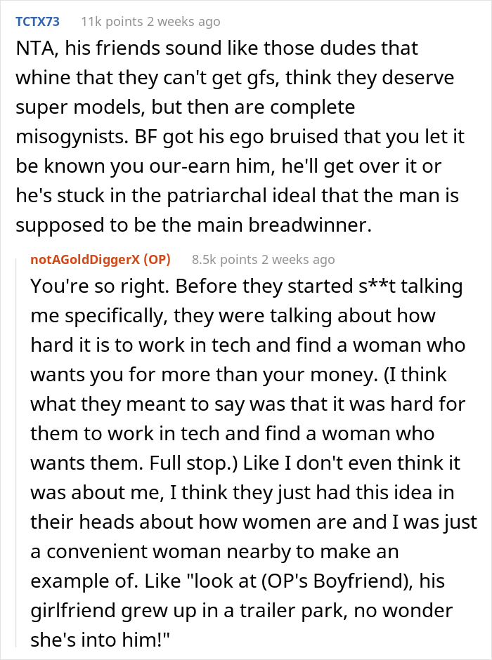 Woman Puts Boyfriend’s Mates In Their Place By Revealing She Makes Twice His Salary After They Called Her A Gold Digger - 17